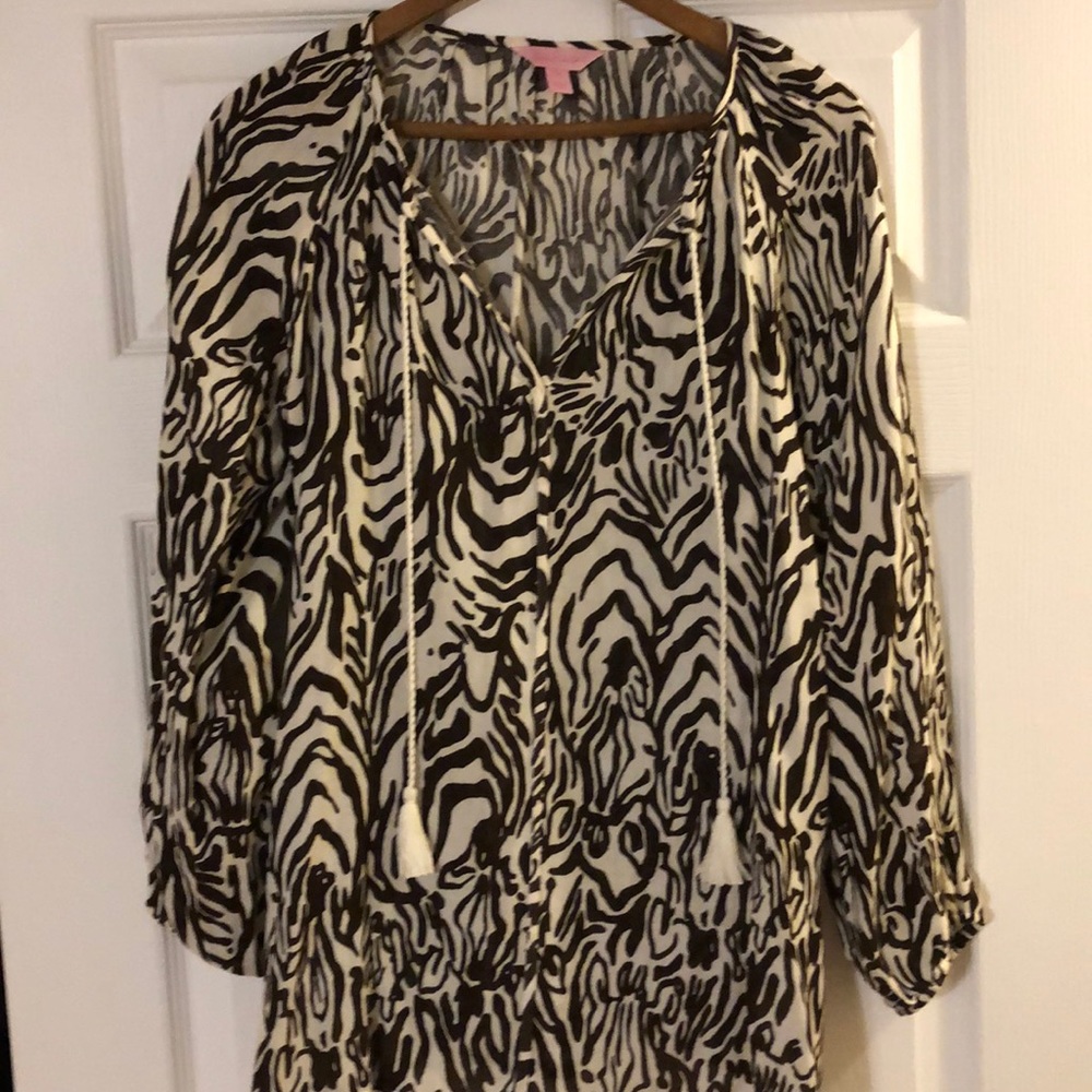 Lilly Pulitzer cotton safari tunic. Brown/white